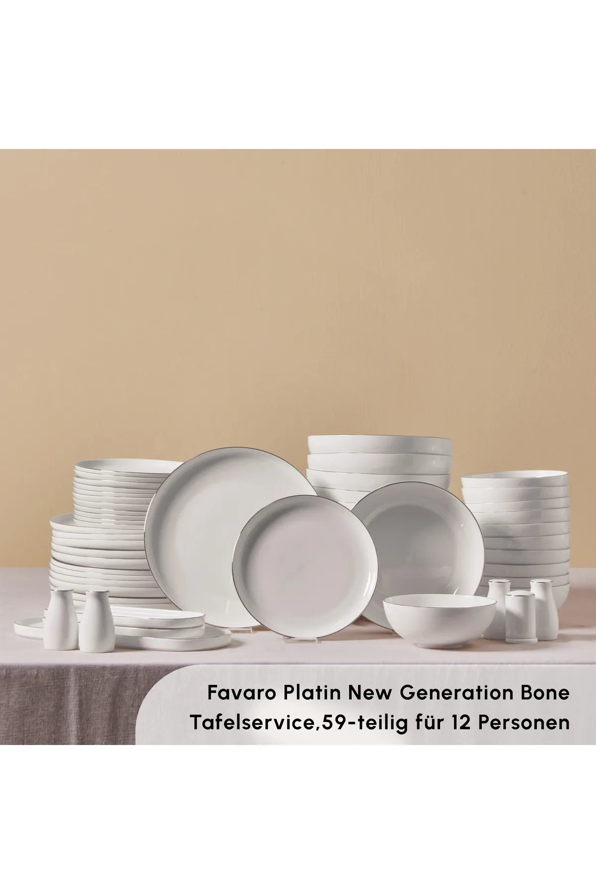 Karaca  Favaro Platin 56-teiliges Geschirrset – Elegantes Platin-Akzent New Generation Bone