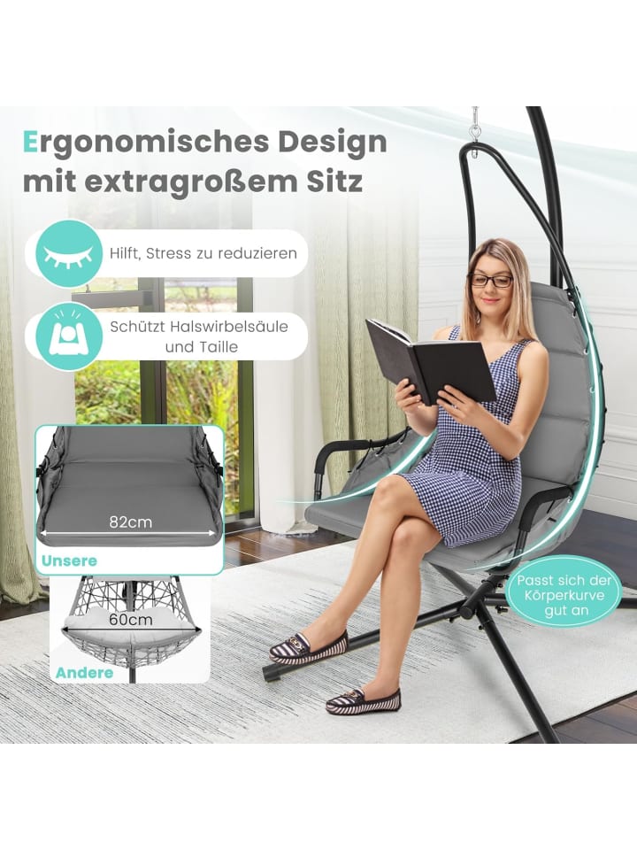 COSTWAY Hängesessel mit Gestell in Grau günstig kaufen onesize
