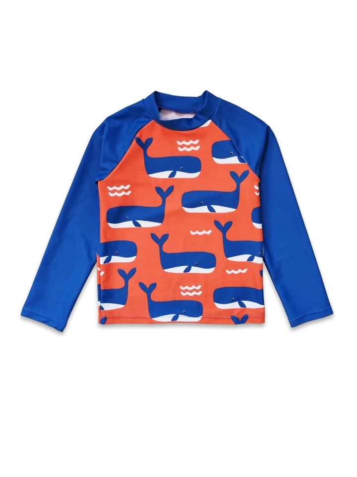 Toby Tiger Badeshirt mit Wal und Wellen Print in orange günstig kaufen