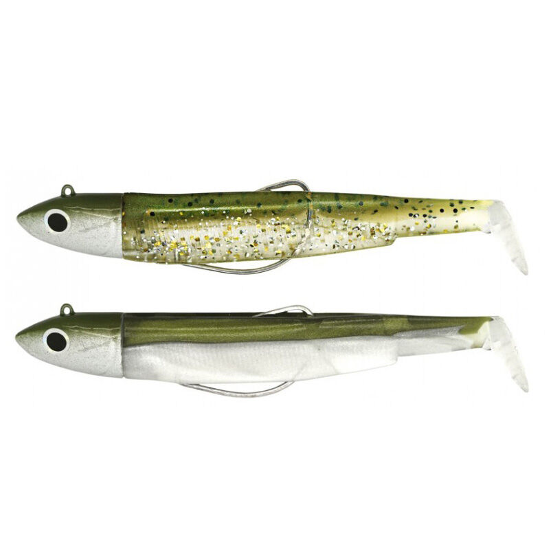 Fiiish dubbelkombination mjukt bete (2 förriggade beten) Black Minnow 90 Shore 9cm 5g