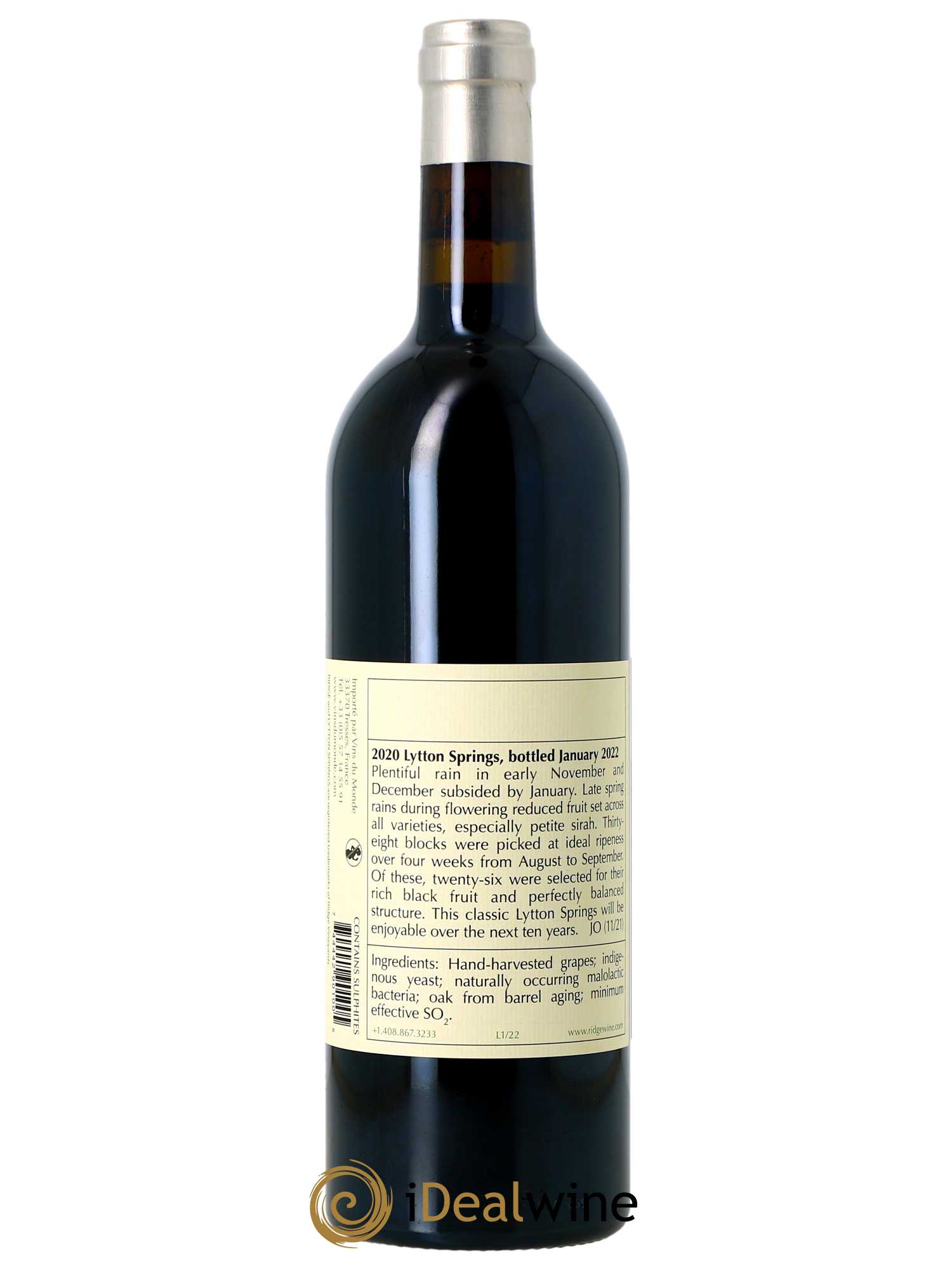 Dry Creek Valley Lytton Estate Zinfandel Ridge Vineyards  2020 - Lot de 1 Bouteille
