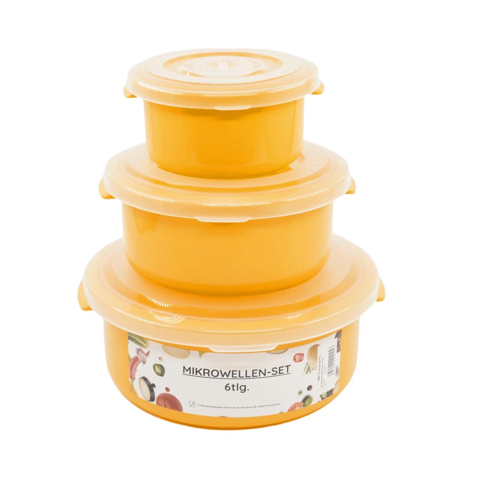 Plentyfy Mikrowellenbehälter Vorratsdosen Set, Kunststoff, (PLENTYFY, Mikrowellenschüssel Set 6-tlg., rund, Orange, mit Entlüftung, Mikrowellengeschirr, Mikrowellendose, Microwave, Meal Prep, kunststoff, 6-tlg., Premium), Meal Prep Boxen - Mikrowelle