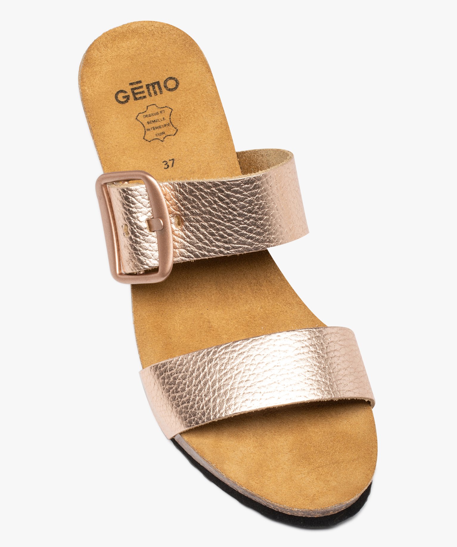 Mules femme compensées à larges brides en cuir rose | GEMO
