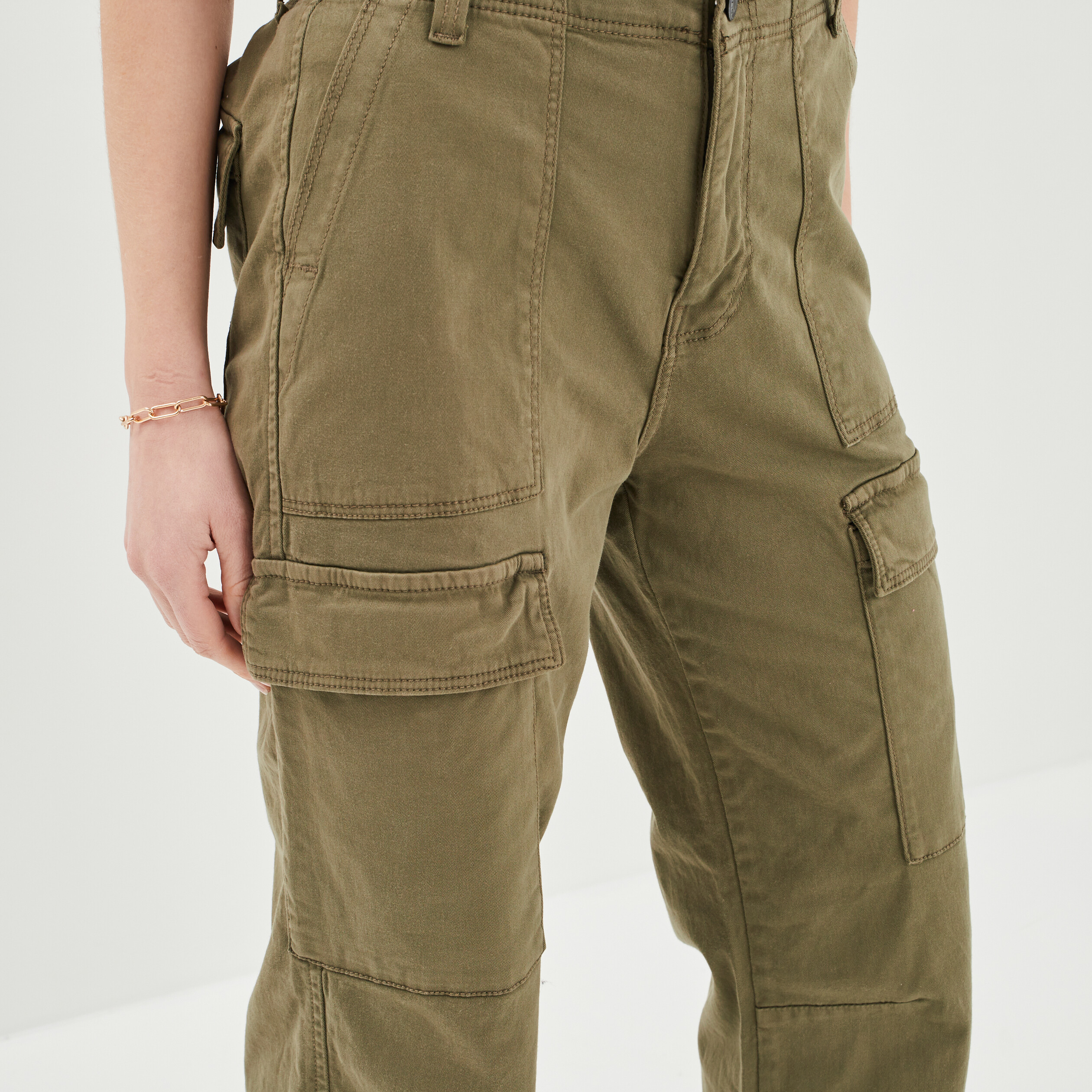 Pantalon cargo taille haute Liberto vert kaki femme | La Halle