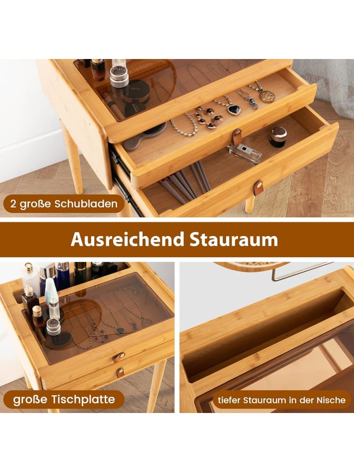 COSTWAY Schminktisch mit Spiegel in Gelb günstig kaufen 125 cm