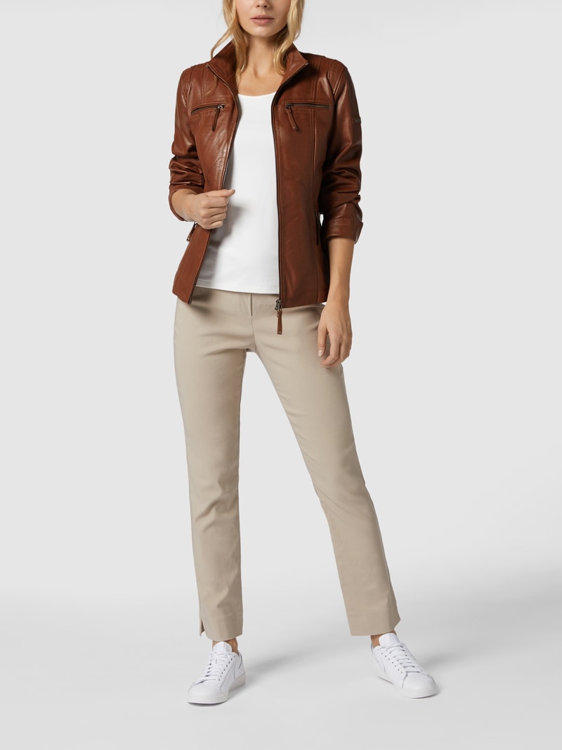 Lederjacke mit Crinkle-Effekt in cognac