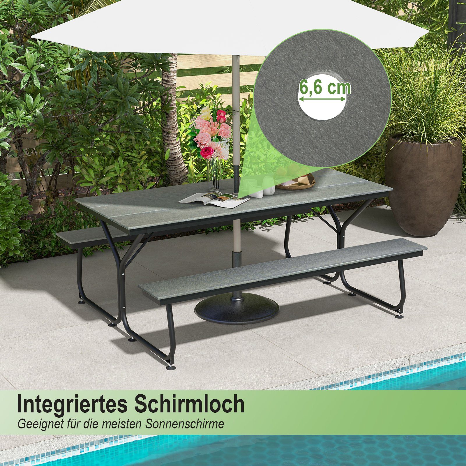 COSTWAY Bierzeltgarnitur 1 Biertisch & 2 Bänke, (3-tlg), mit 183 x 78,5 cm Tischplatte