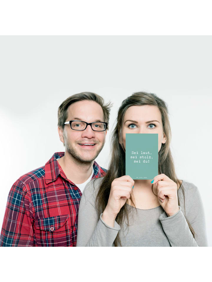 Mr. & Mrs. Panda Postkarte Spruch Sei du Mutig mit Spruch in Meeresbrise günstig kaufen onesize