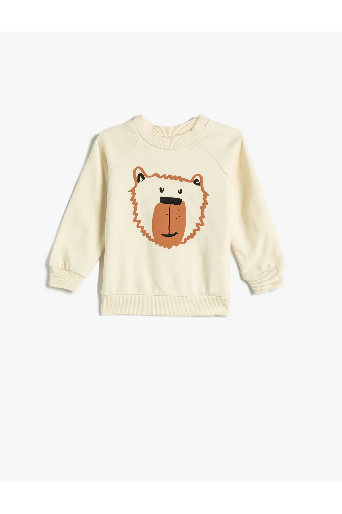 Koton  Sweatshirt mit Teddybär-Aufdruck, Roségold, langärmelig, Rundhalsausschnitt, Baumwolle