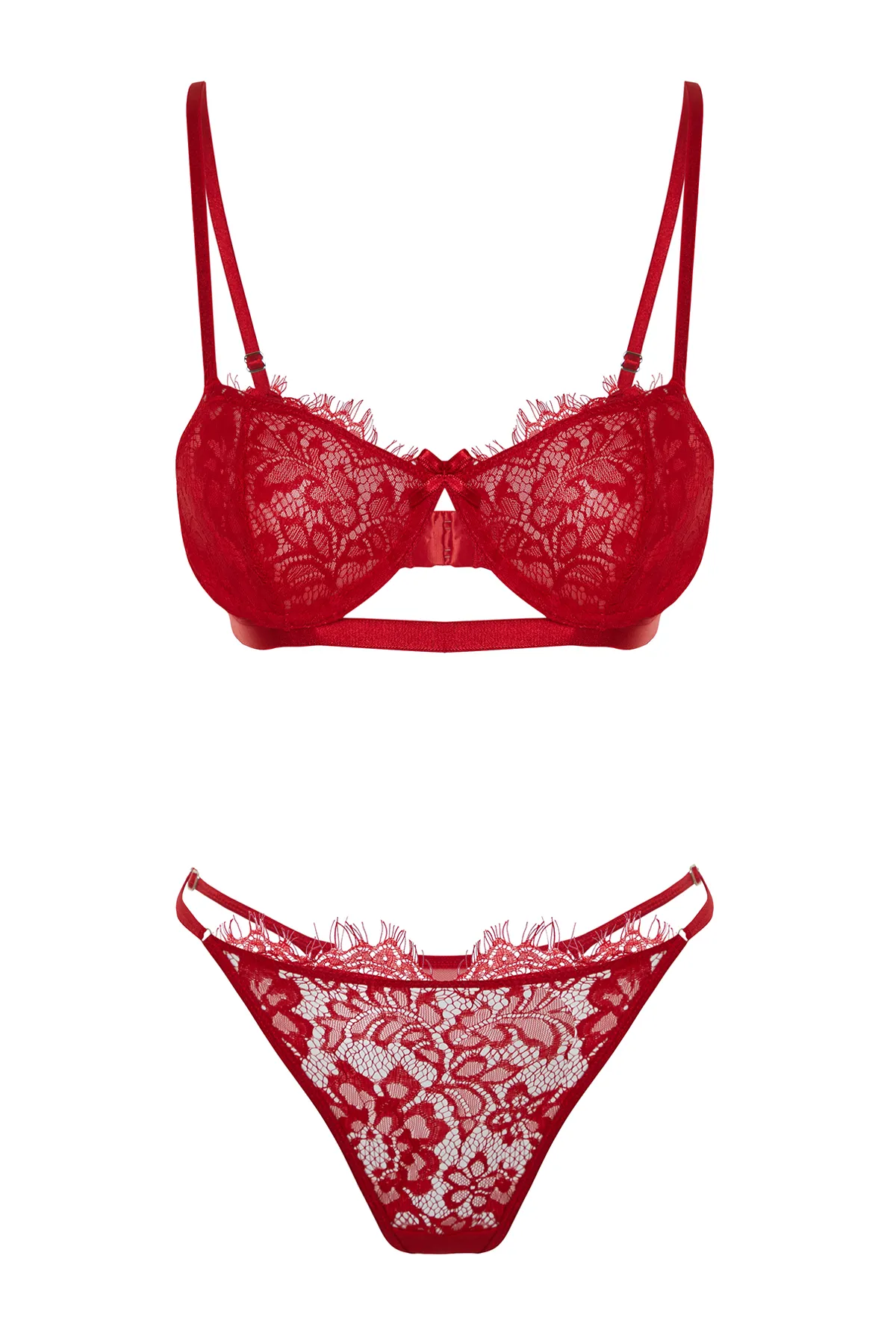 Trendyol Collection  Rotes Dessous-Set aus Spitze mit Bügel und ohne Kappe, gestrickt, THMAW23CC00013
