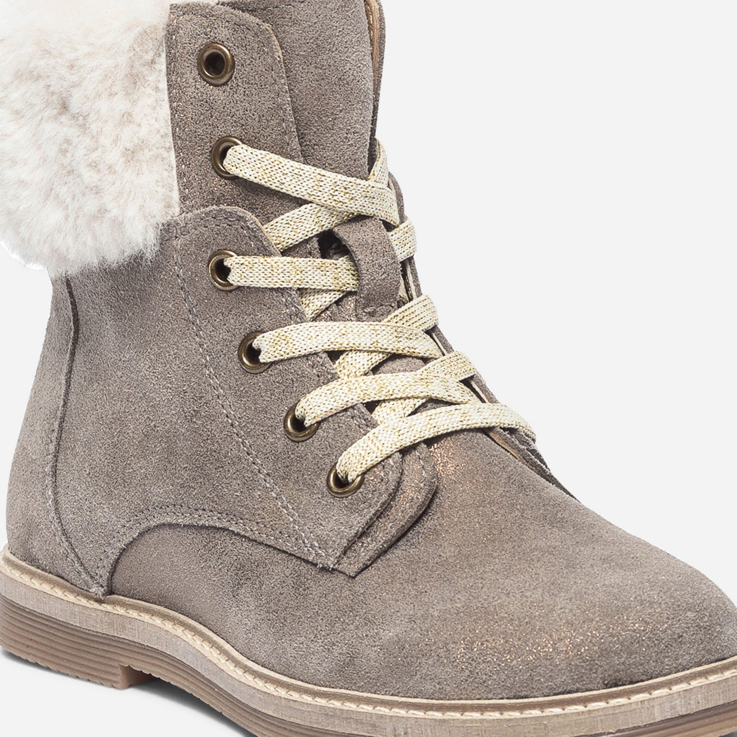 Bottine taupe irisé en cuir velours fourré