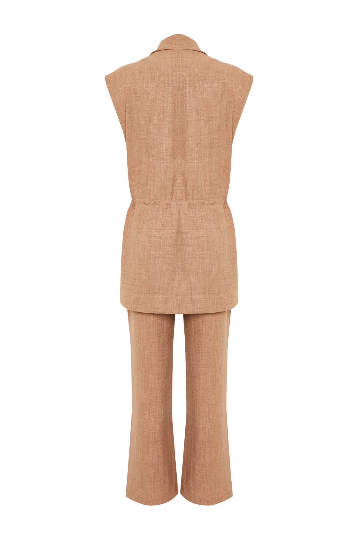 Trendyol Modest  Brauner, innen gebundener Kimono-Hosen-Gewebeanzug in Leinenoptik TCTSS23US00061