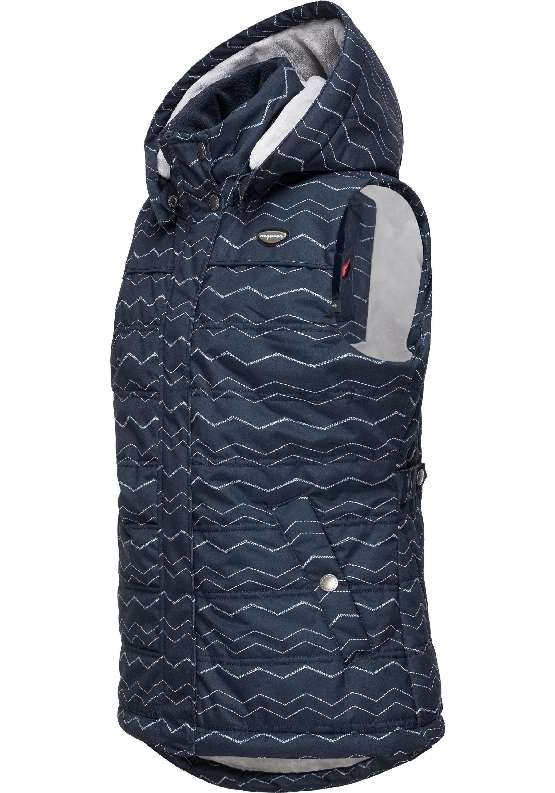 Ragwear Steppweste Marrin Chevron sportliche Outdoor-Weste mit abnehmbarer Kapuze