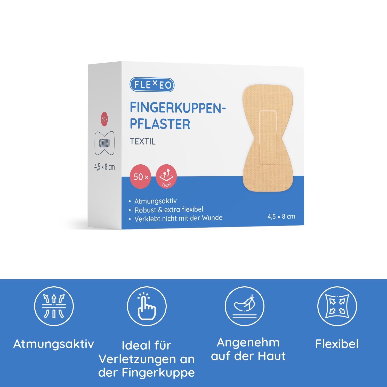 FLEXEO Wundpflaster Fingerkuppenpflaster (50 St), Textil beige, 4,5x8cm