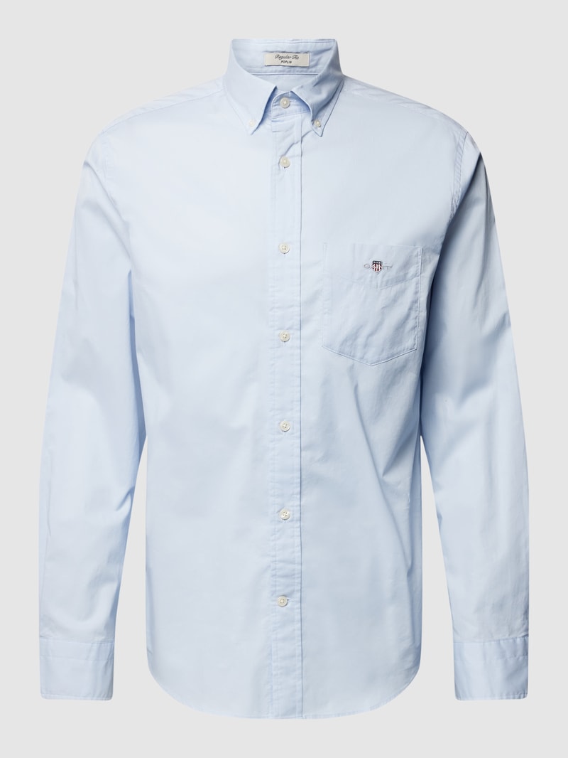 Regular Fit Freizeithemd mit Brusttasche Modell 'POPLIN' in hellblau