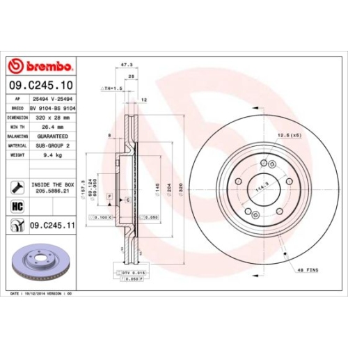 09.C245.11 BREMSSCHEIBE BREMBO VA  VP1 - ATU