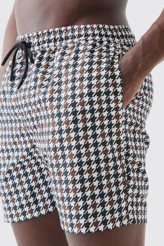 Mid Length Dogstooth Swim Short