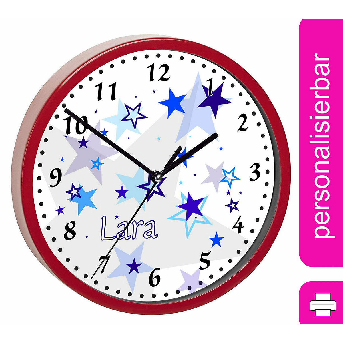 Kinder Wanduhr personalisiert mit Name Sternenhimmel Blau