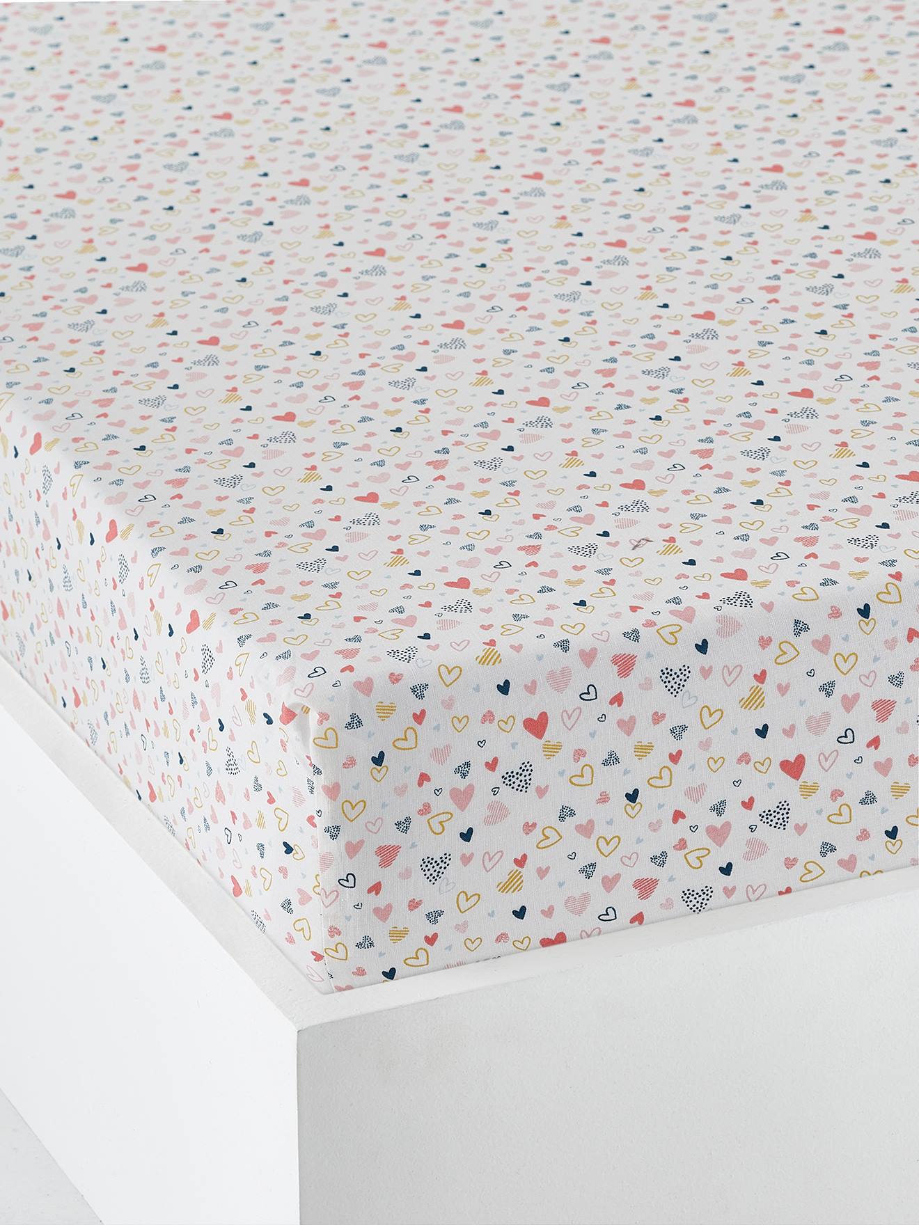 Drap-housse enfant COEURS EN FETE écru / multicolore