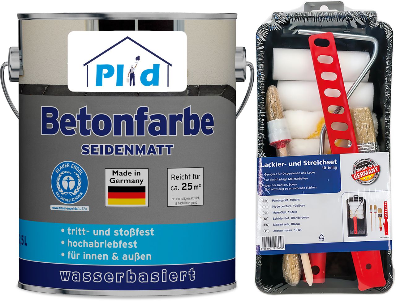 Plid Premium Betonfarbe Sockelfarbe Bodenfarbe Bodenbeschichtung Set Silbergrau