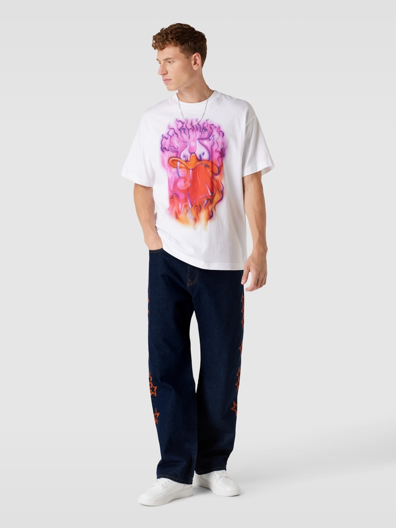 Baggy Jeans mit Motiv-Stitching Modell 'STARS' in blau