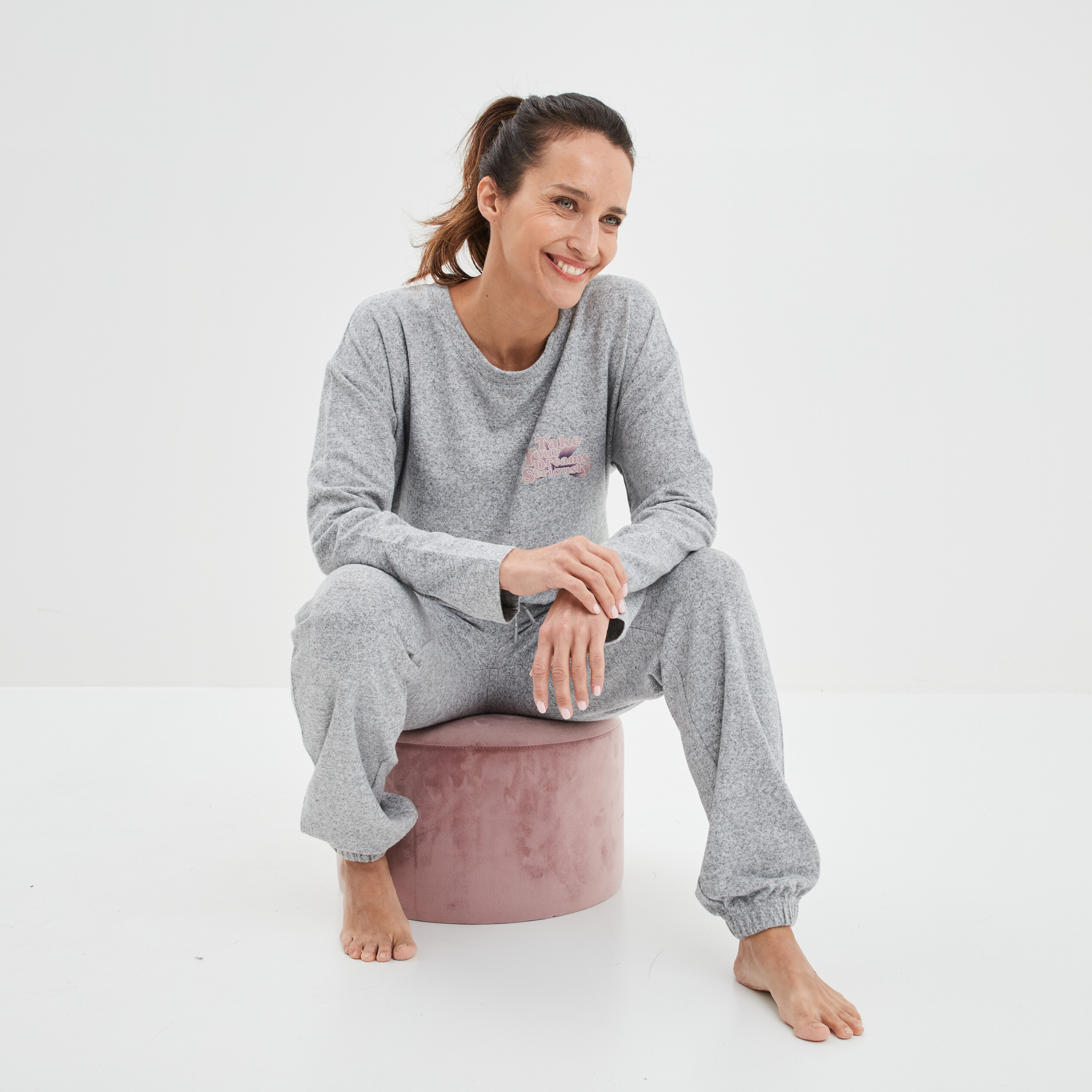 Ensemble pyjama bas resserré 2 pièces gris clair femme | La Halle