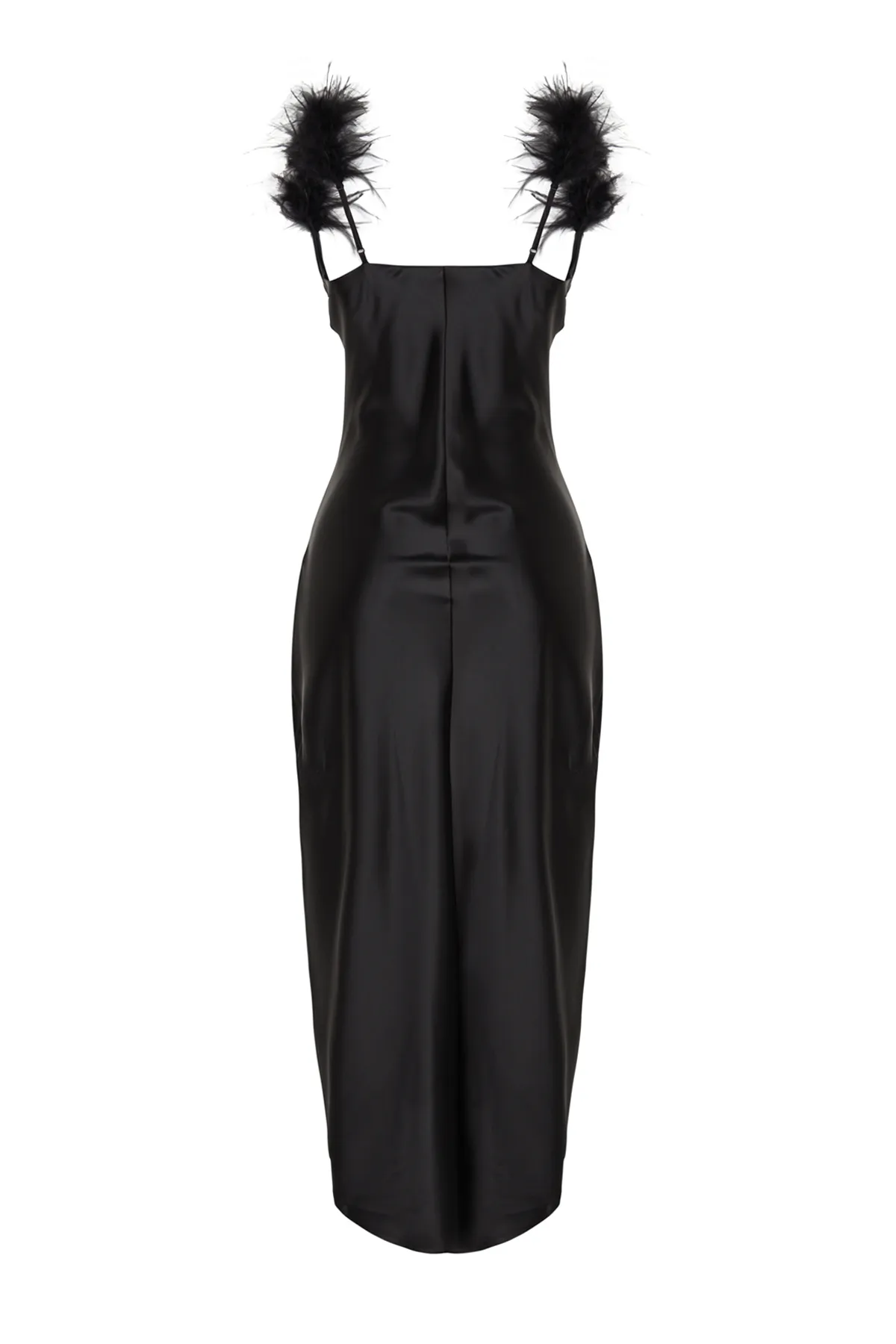 Trendyol Collection  Schwarzes geripptes Satinkleid TPRAW24EL00181
