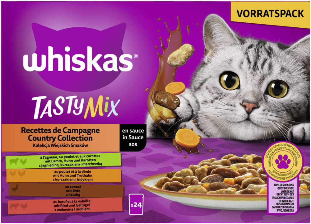 Whiskas TASTY MIX Portionsbeutel Multipack Country Collection in Sauce 24 x 85g