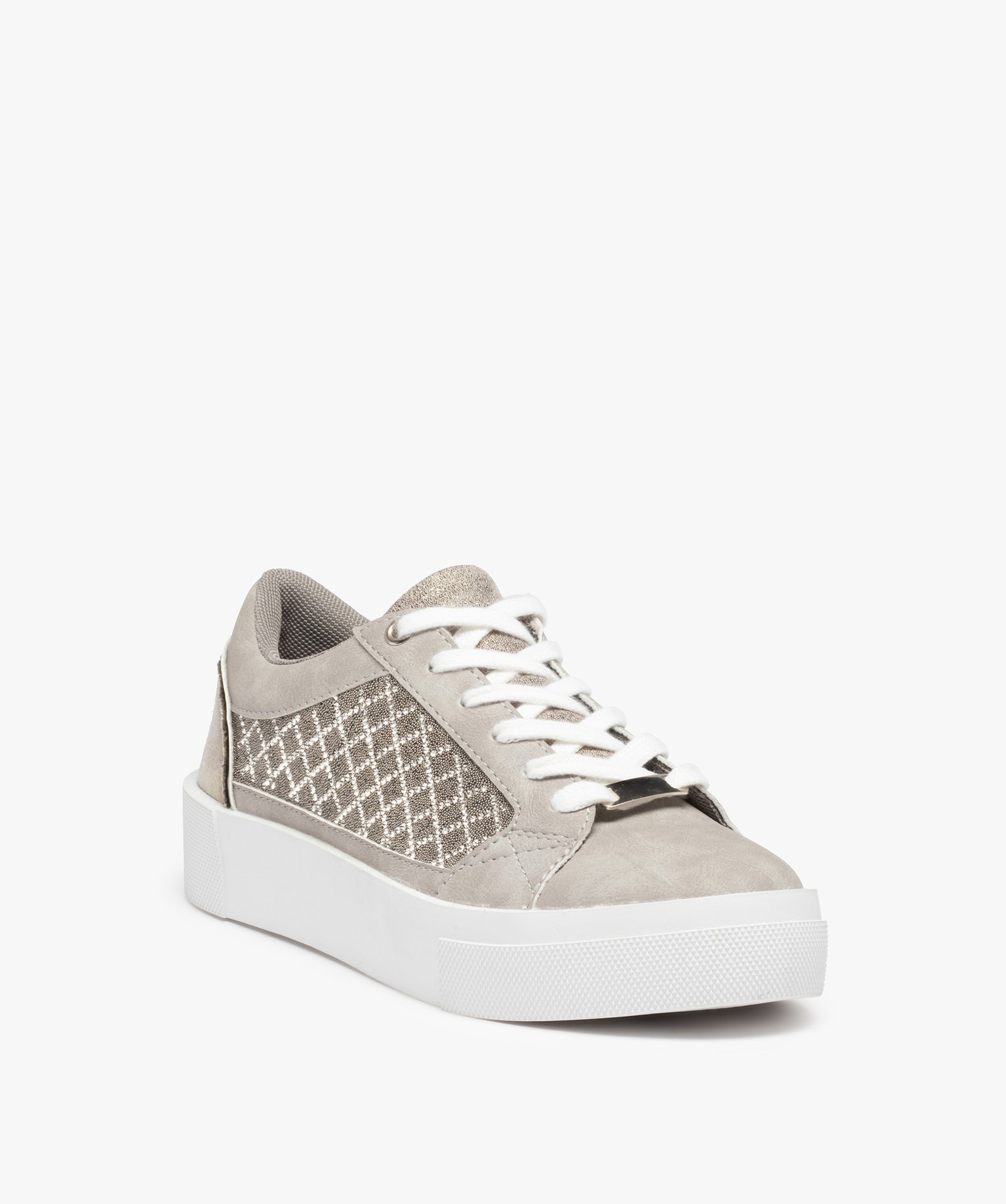 Baskets femme à motifs quadrillés en strass gris | GEMO
