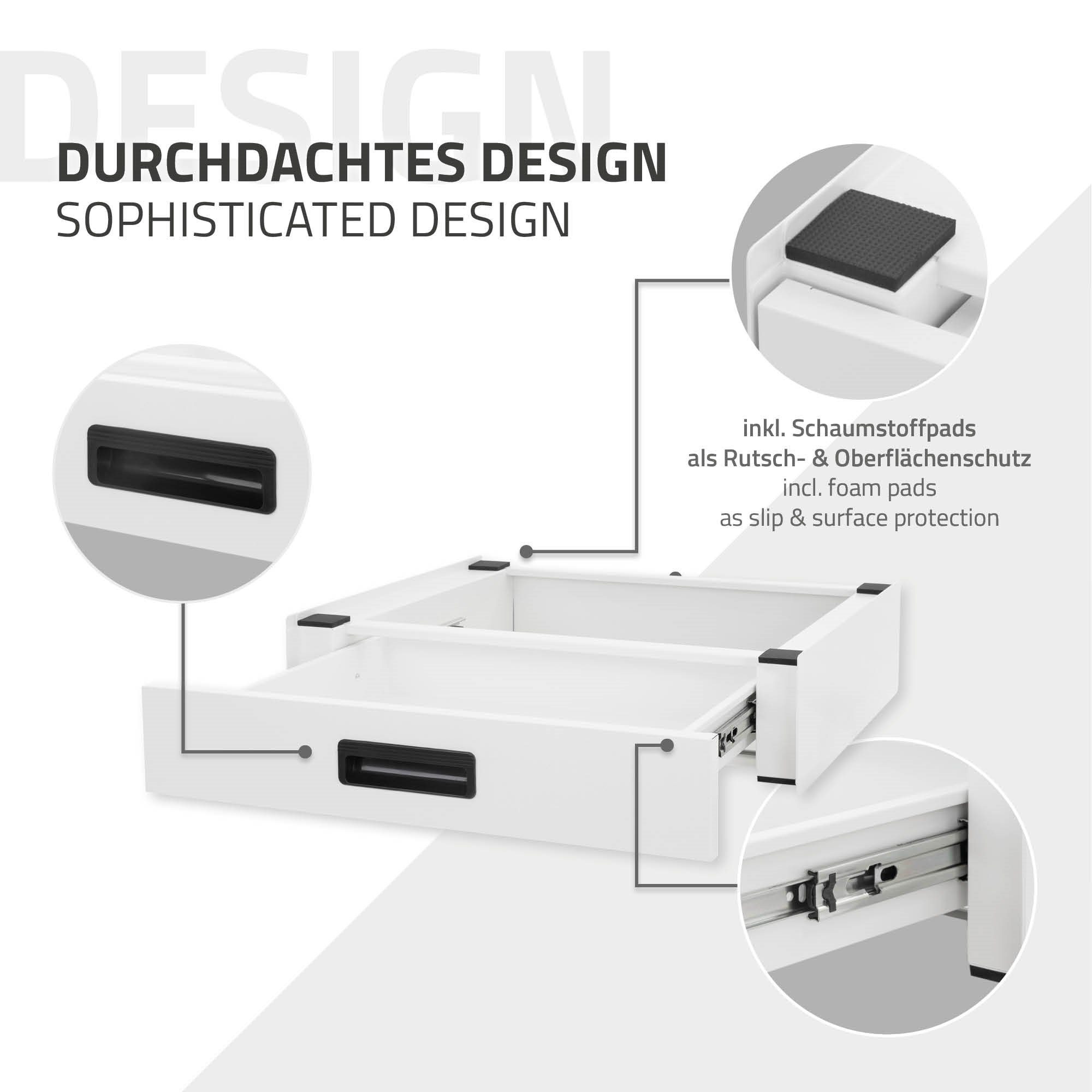 ML-DESIGN Waschmaschinenuntergestell Verbindungsrahmen Waschmaschine und Trockner Zwischenbausatz, Schublade Stahl 60x55cm Weiß rutschfest Universal