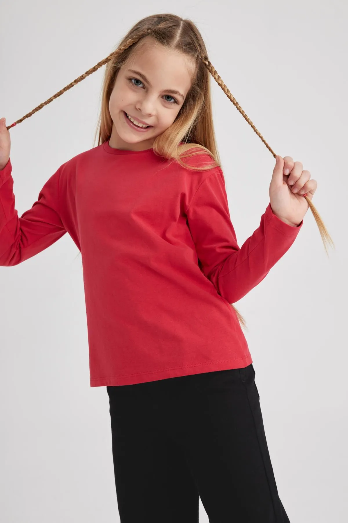 DeFacto  Mädchen T-Shirt mit Rundhalsausschnitt und langen Ärmeln, rot Z4192a623sp