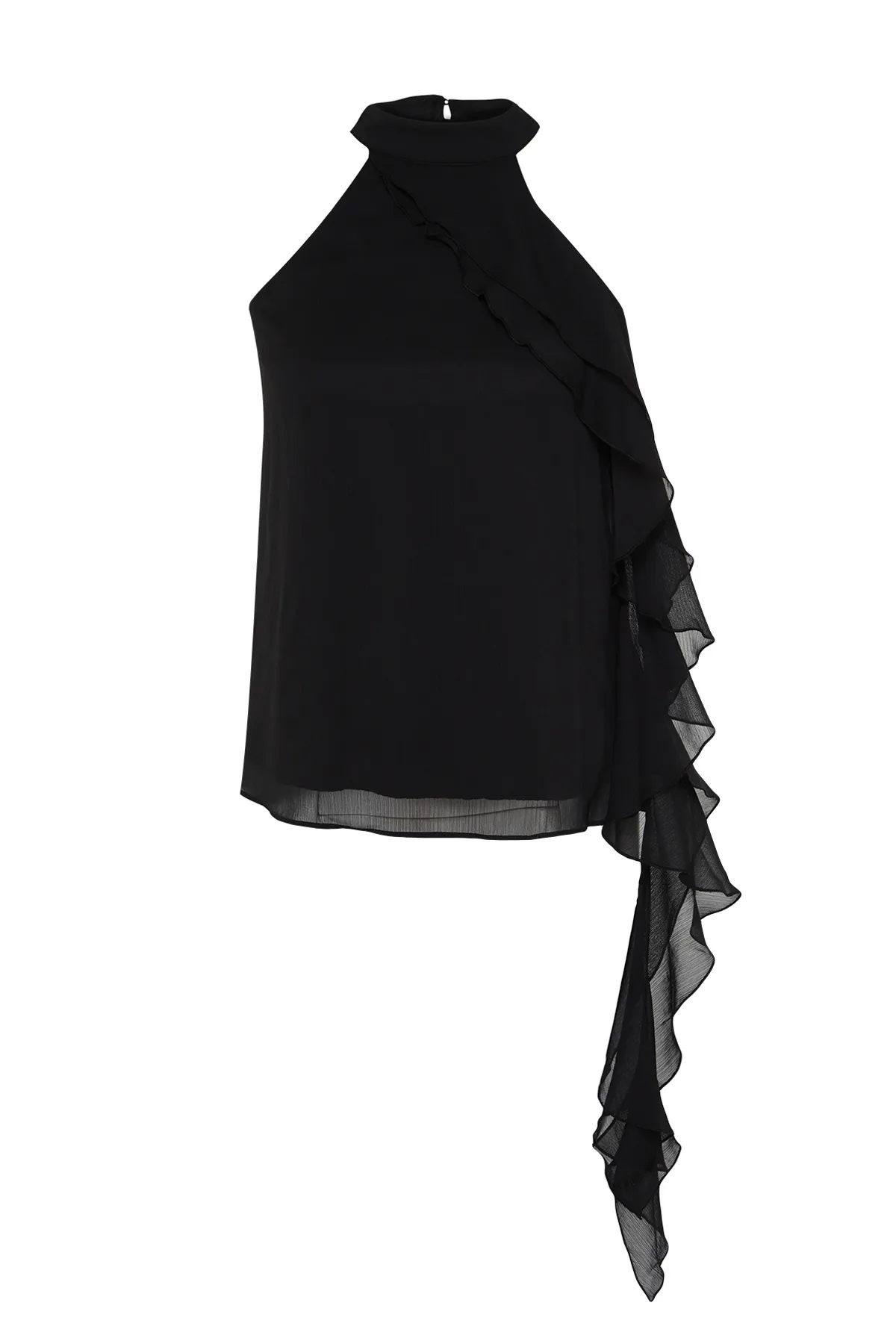 Trendyol Collection  Schwarze ungefütterte gewebte Chiffonbluse mit Rüschen TPRSS24BZ00027