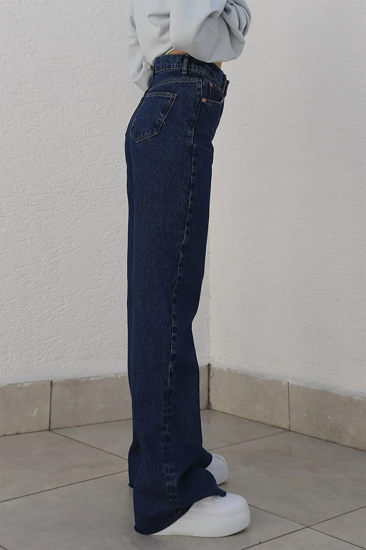 LİMABEL  Cameliaa Marineblaue Damen-Palazzo-Hose aus lockerem Lycra im Stil der 90er mit superhohem, lockerem Bein und lockerem Denim
