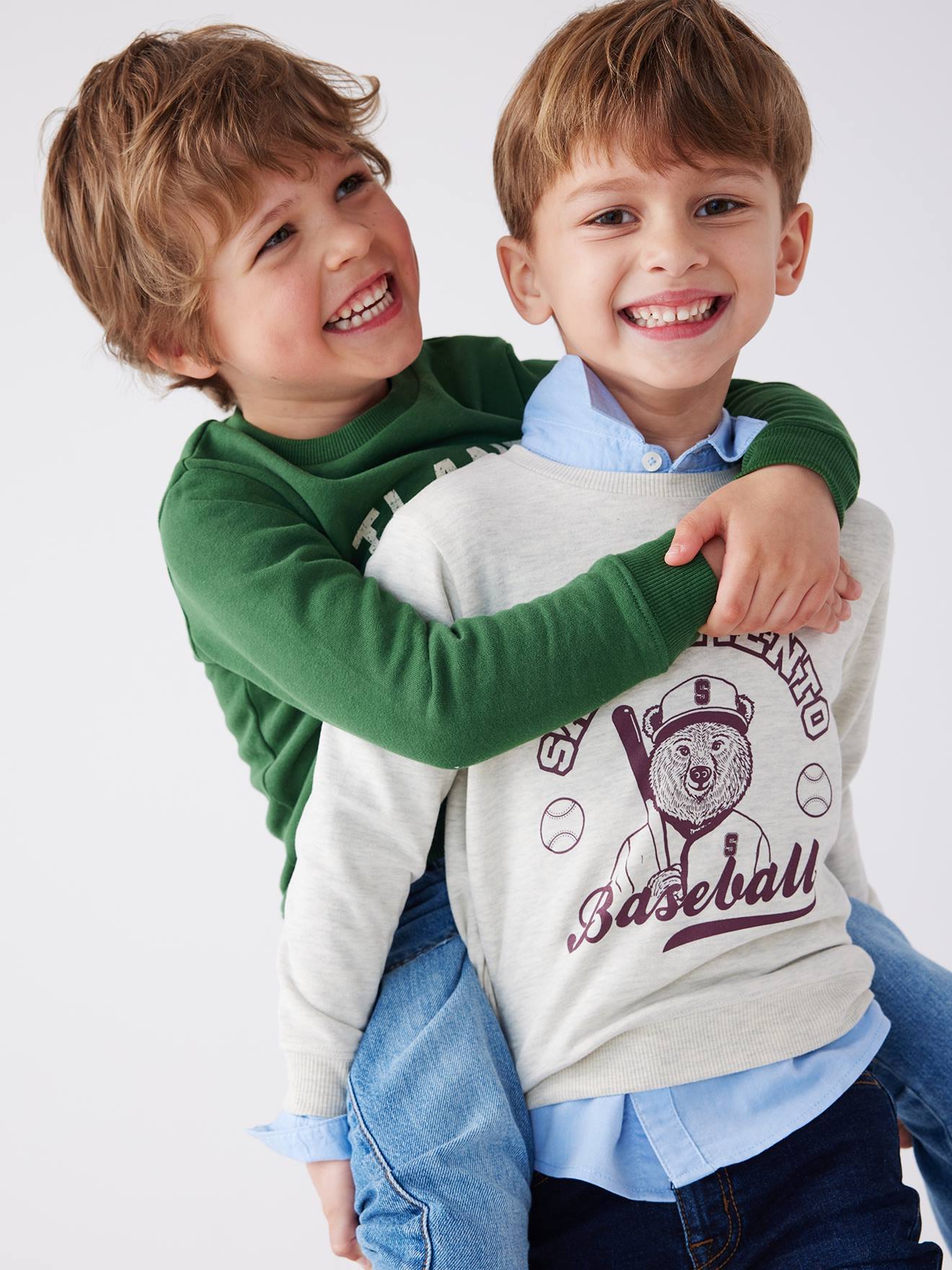 Sweat Basics motifs graphiques garçon blanc chiné