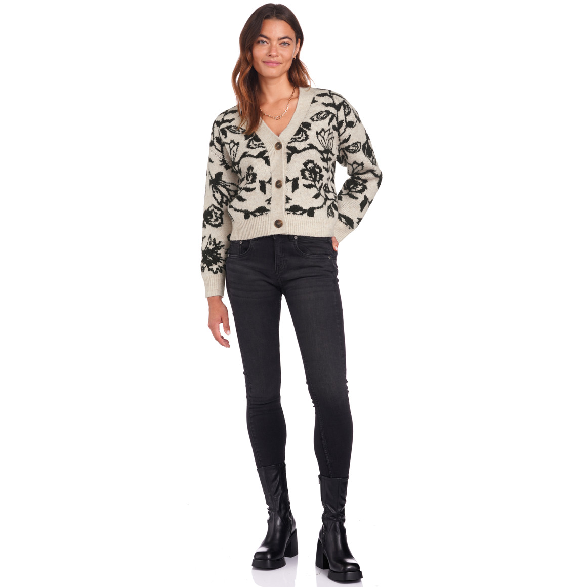 Damen Strickjacke mit Blumen allover