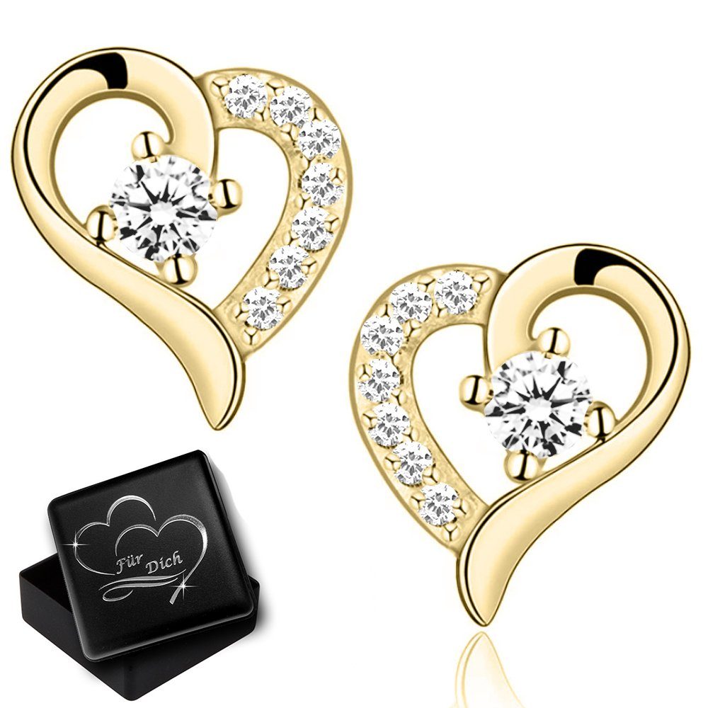 Limana Paar Ohrstecker echt 925 Sterling Silber Herz Rosegold Gold Rosa (inkl. Herz Geschenkdose), Herzohrringe Geschenk Idee Geschenkidee Liebesgeschenk