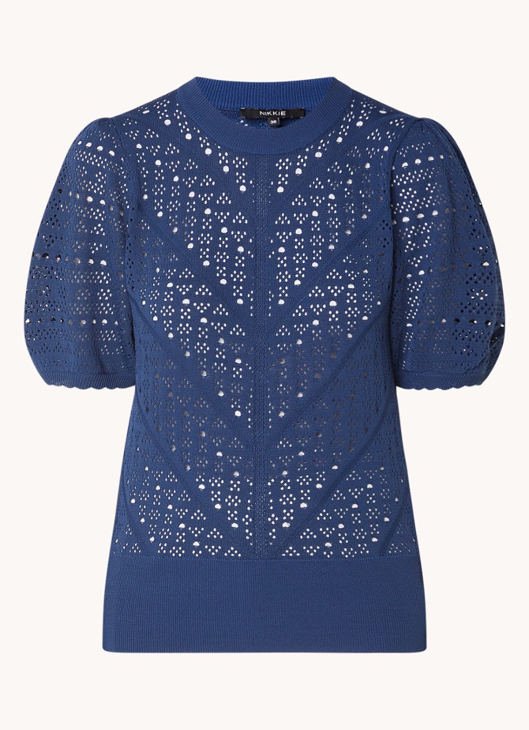 NIKKIE Phadi top with openwork design and puff sleeves