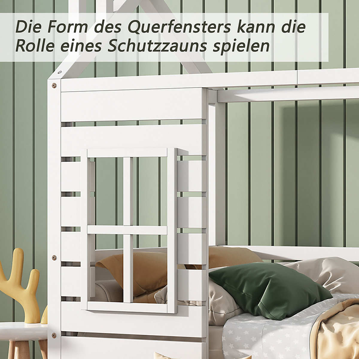 Hausbett 90x200 cm mit 2 Schubladen und Rausfallschtutz, Dach und Fenstern