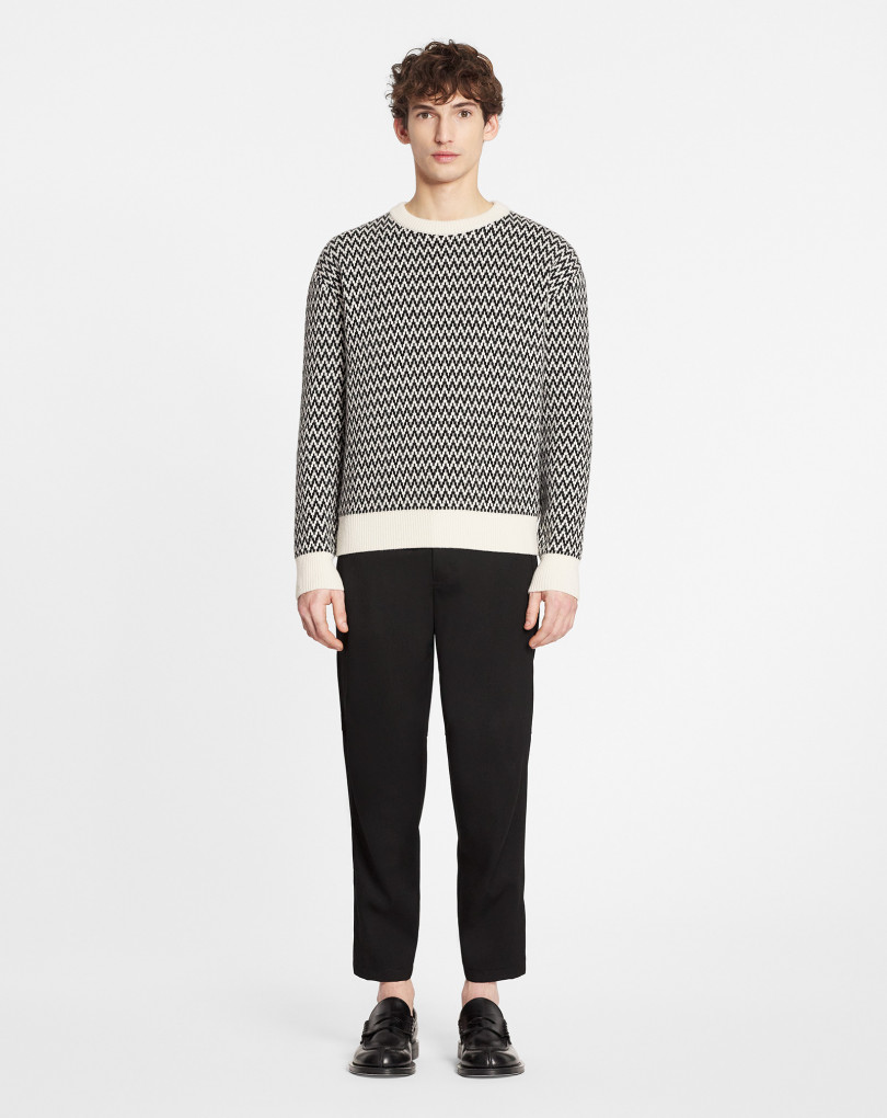 PULL COL ROND CURB CHEVRON EN LAINE MÉRINOS