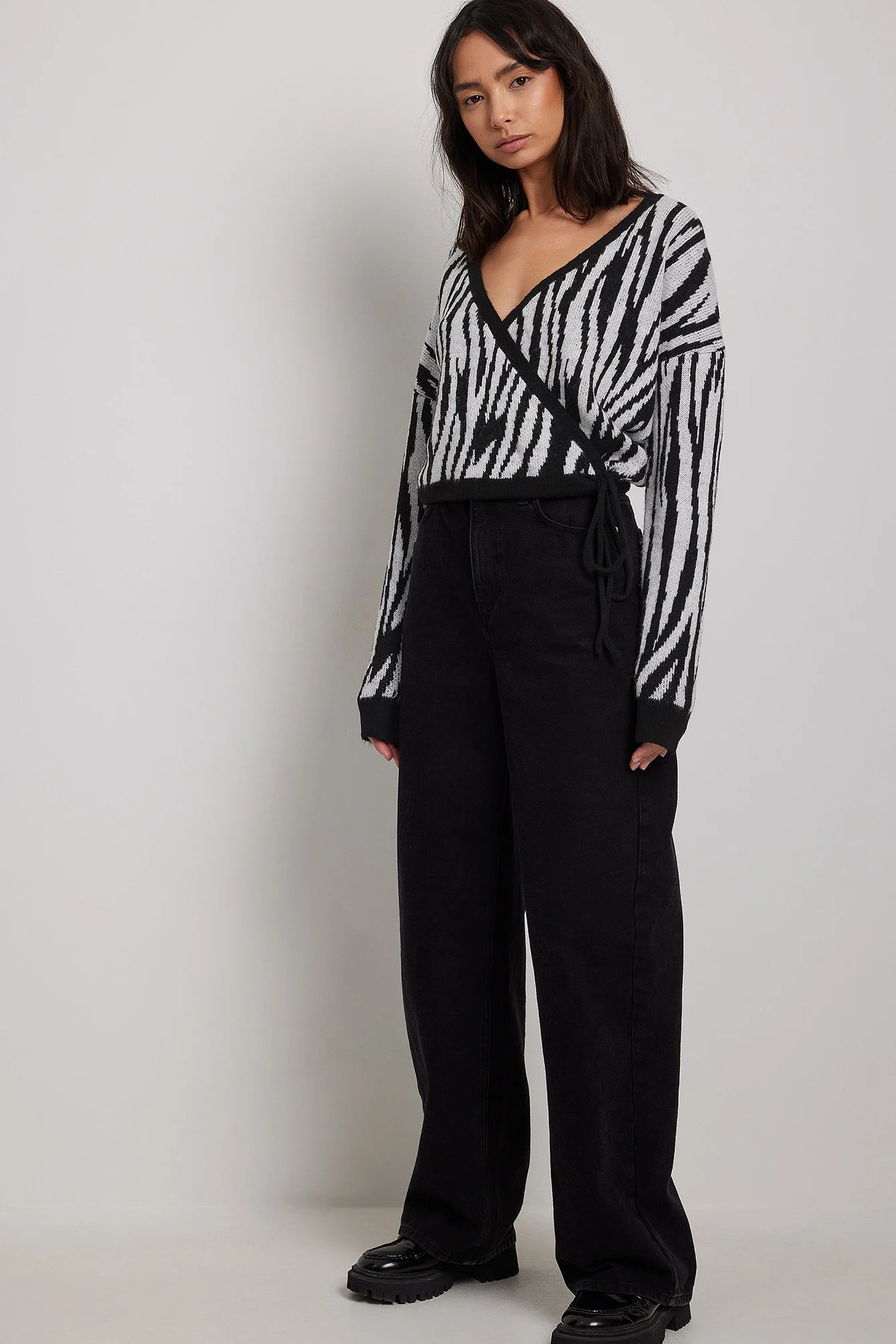 Jacquard Strickpullover in Wickeloptik