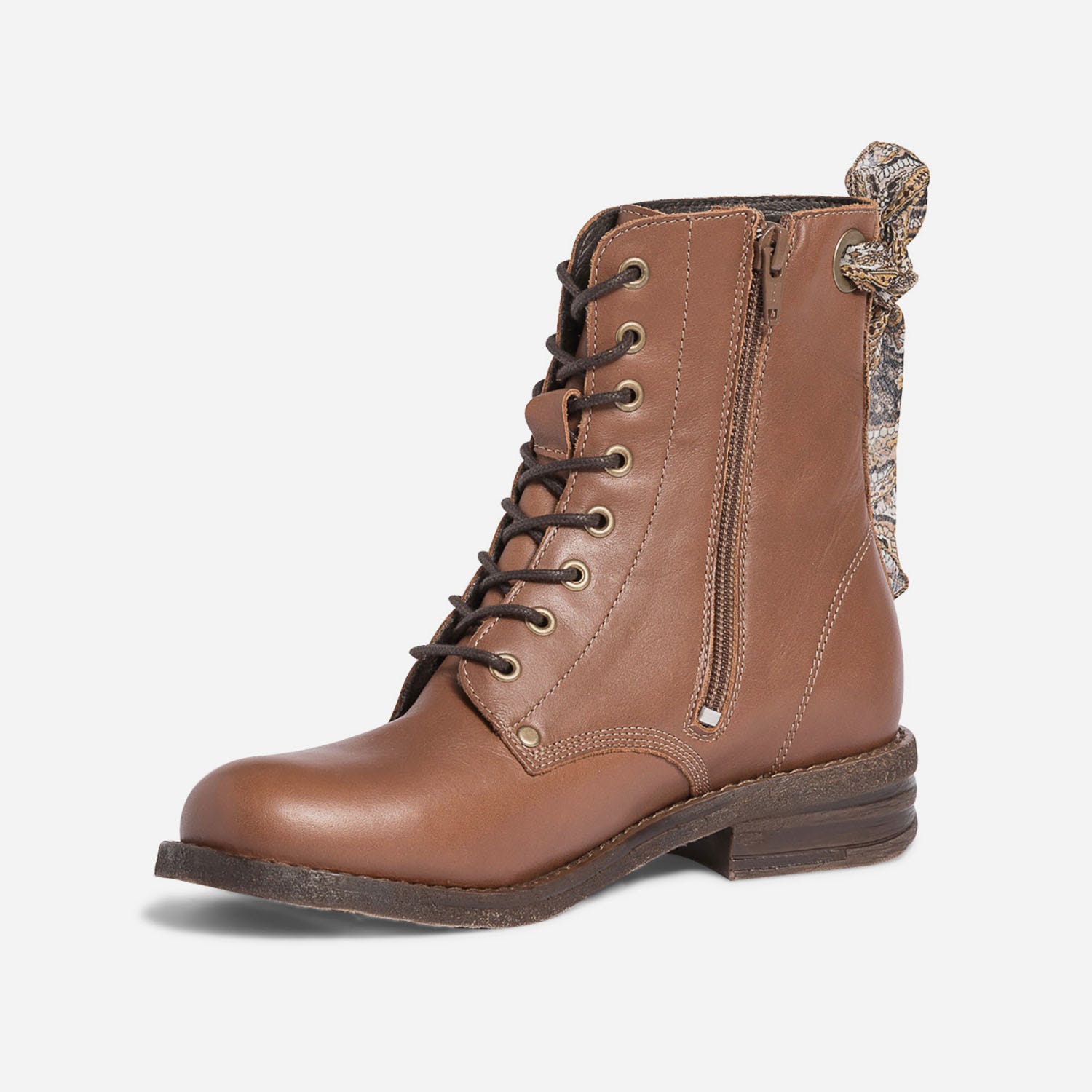Bottine TEXTO camel en cuir à nœud imprimé