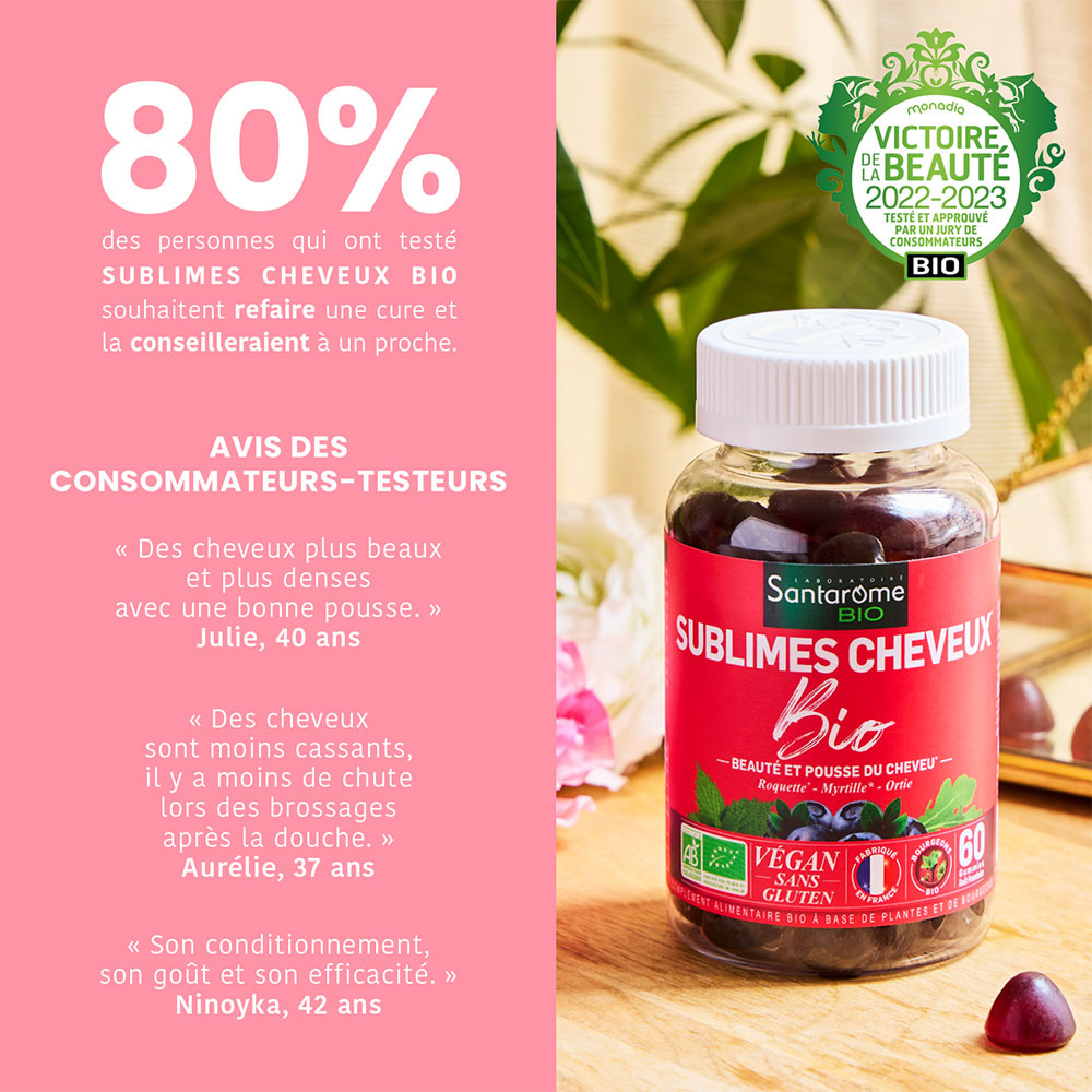 Santarome Bio Sublimes Cheveux Bio (60 gummies) Complément Alimentaire Cheveux