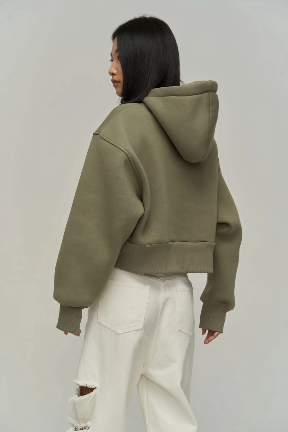 MAİ COLLECTİON  Kreatives, weiches Khaki-Crop-Sweatshirt