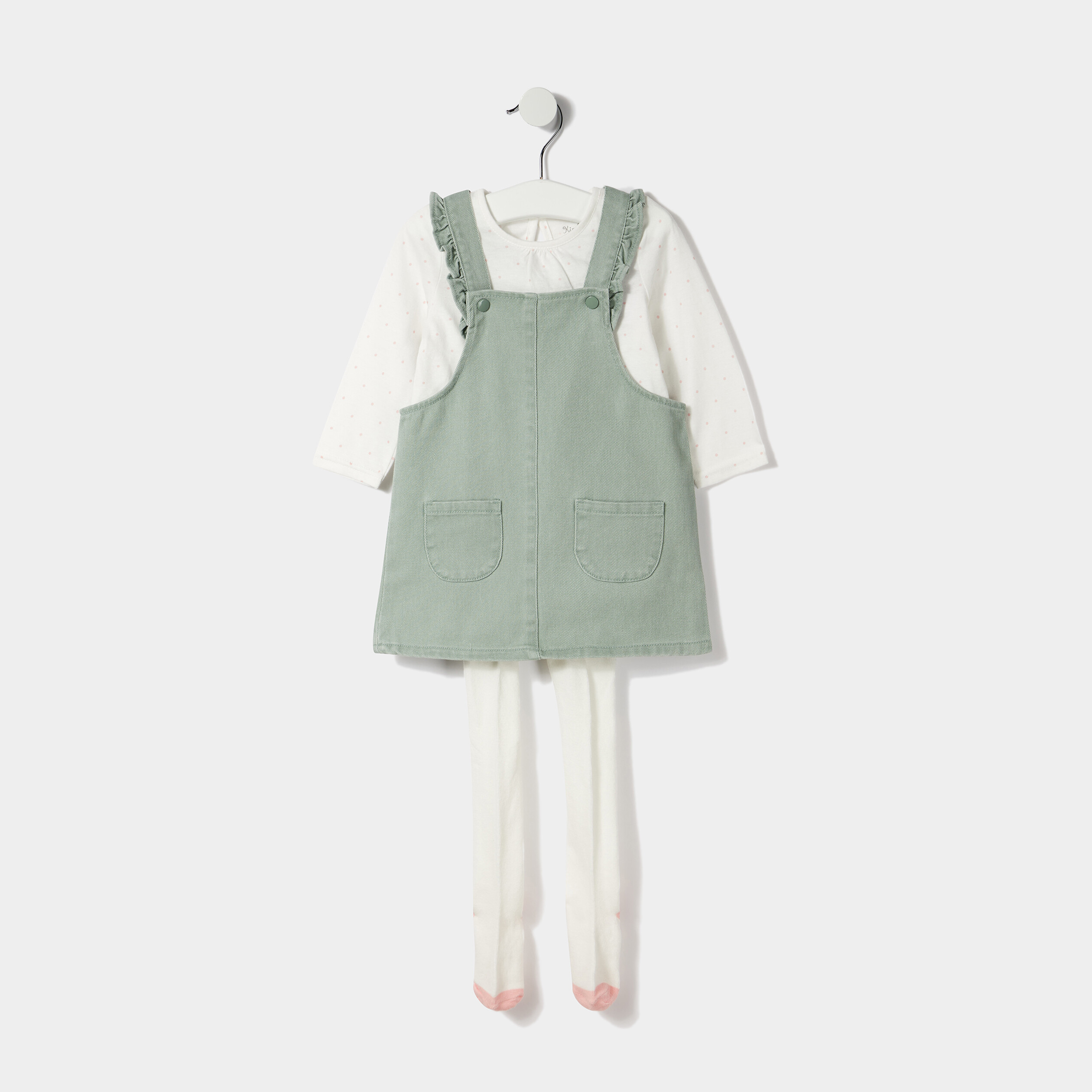 Ensemble 3 pièces vert kaki bébé fille | La Halle