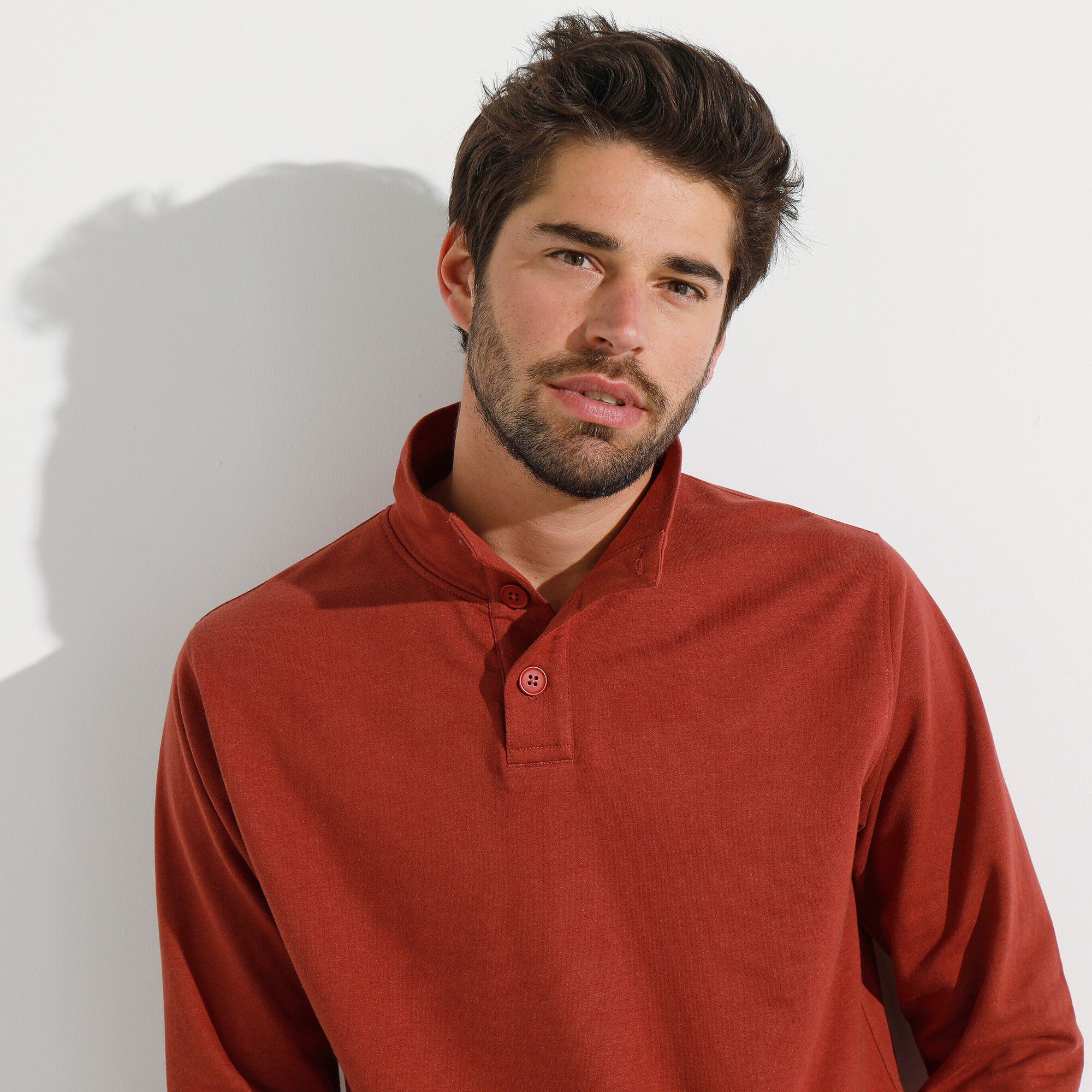 Sweat col montant boutonné en molleton