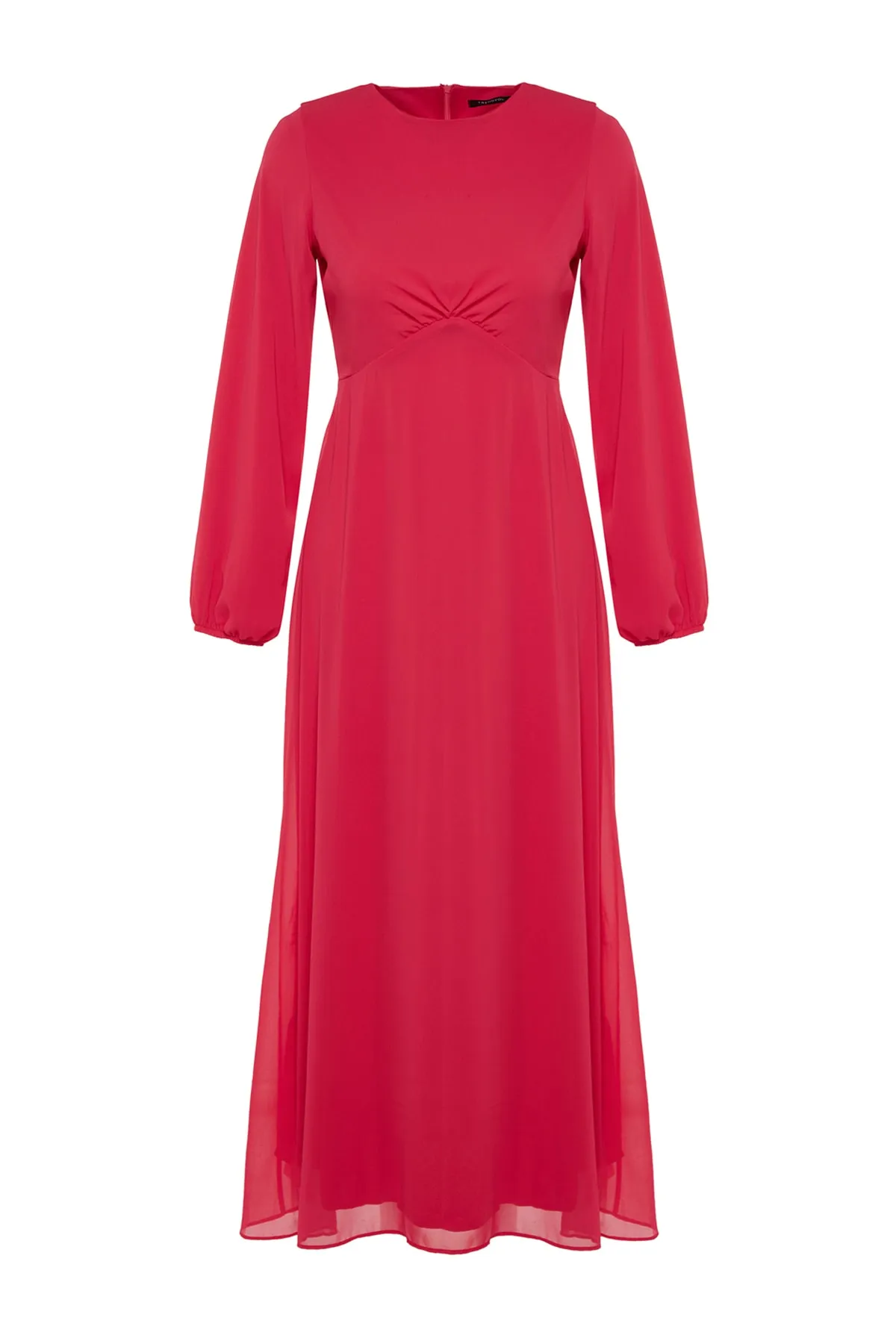 Trendyol Modest  Fuchsiafarbenes, gefüttertes Kleid aus gewebtem Chiffon mit Raffung vorne TCTSS23EB00064