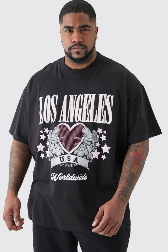Plus schwarzes Oversize T-Shirt mit Los Angeles Print
