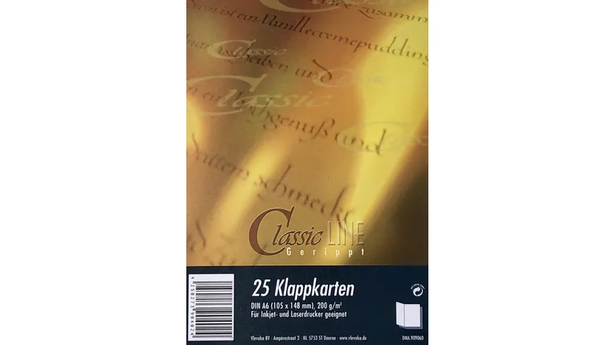 ClassicLINE Briefkarten gerippt A6 DL creme 25 StÃ¼ck