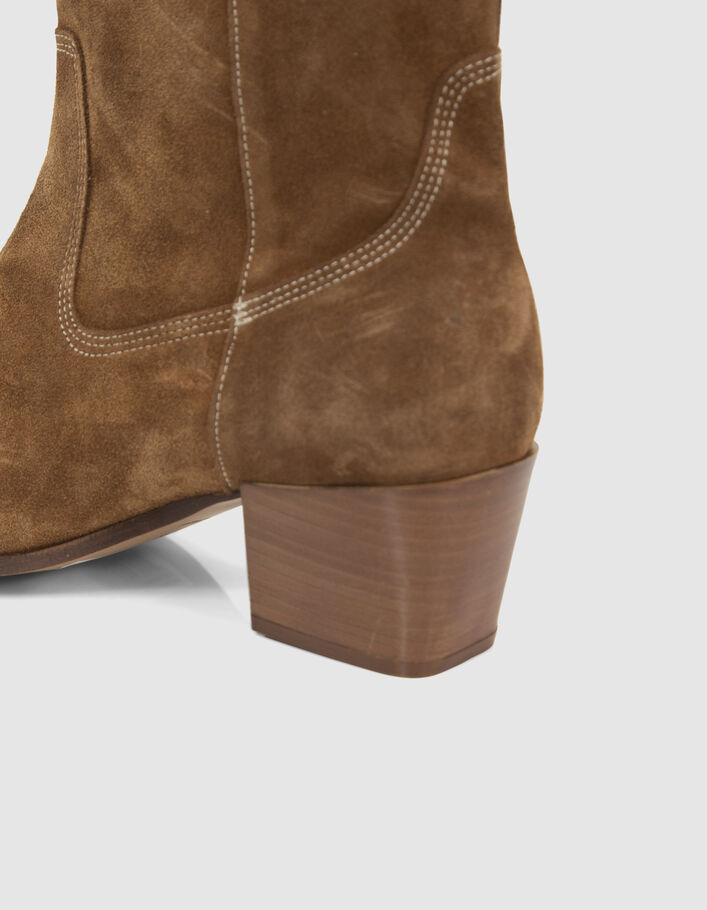 Bottes cognac cuir velours esprit santiag Femme