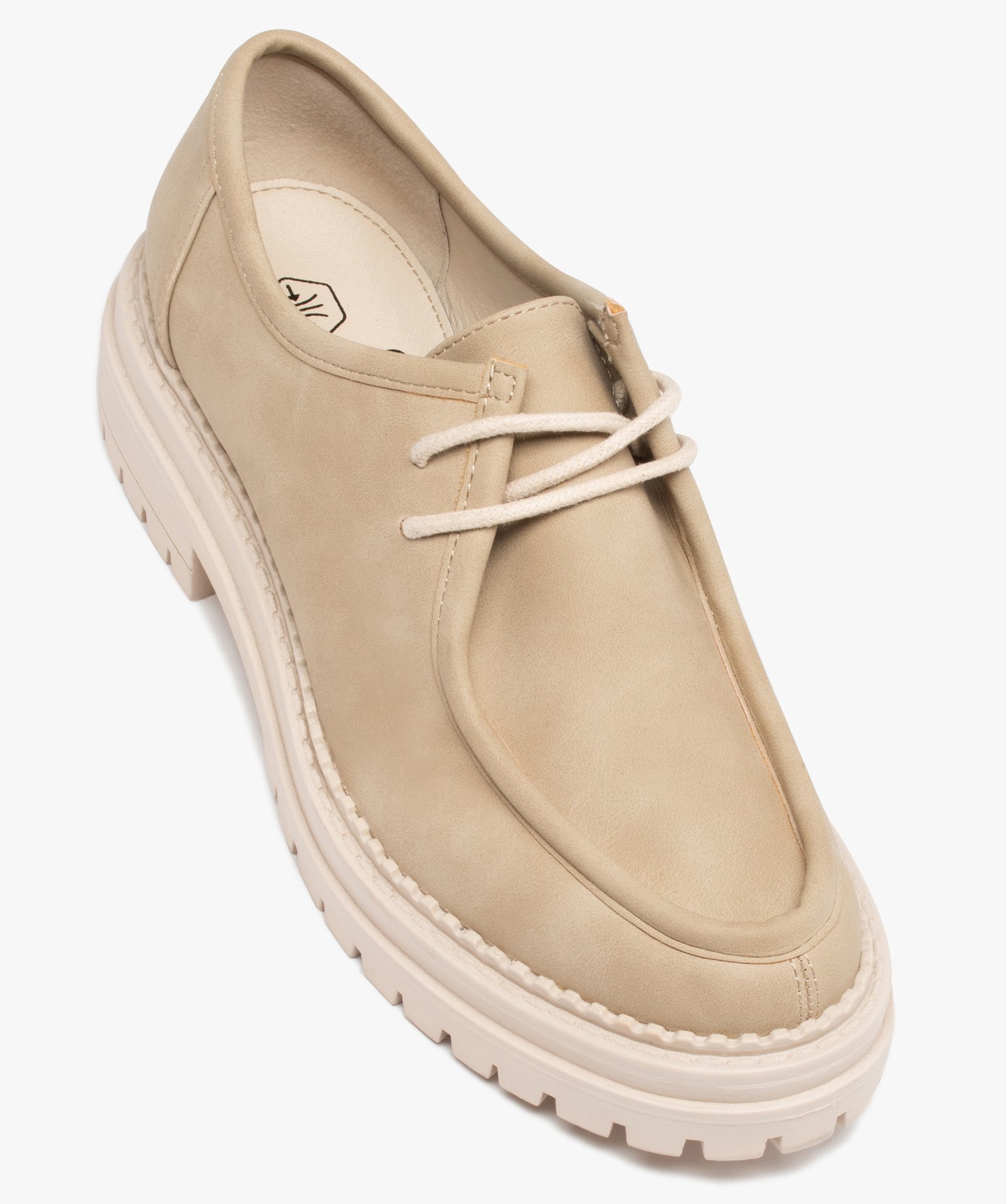 Derbies femme unis à lacets et semelle crantée beige | GEMO